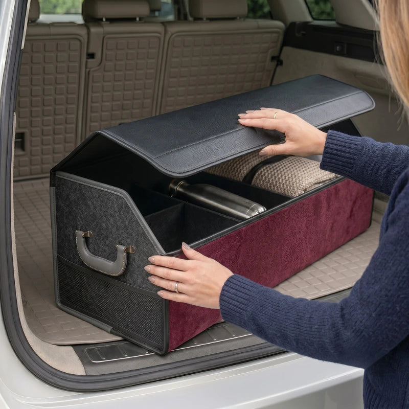 Suede Leather Car Trunk Organizer Box